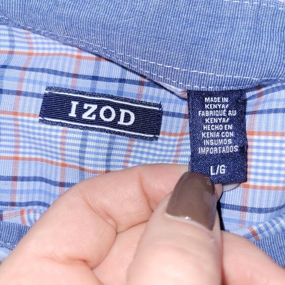 Izod Size L Men's Casual Blue and Red Plaid Long sleeve Button Up Shirt - Picture 4 of 5